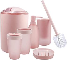 img 4 attached to 🛁 Pink 6pcs Bathroom Accessories Set - Trash Can, Toothbrush Holder, Soap Dispenser, Soap and Lotion Set, Tumbler Cup by iMucci