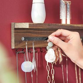 img 1 attached to 🪴 Rustic Brown Wood Wall-Mounted Jewelry Organizer with Shelf, Necklace Hooks, Earring and Bracelets Rod by SONGMICS - UJJS10CB