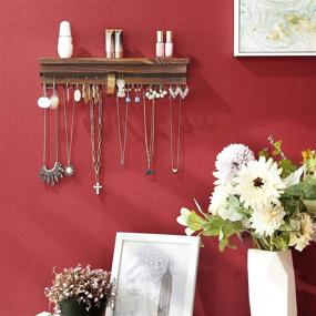 img 2 attached to 🪴 Rustic Brown Wood Wall-Mounted Jewelry Organizer with Shelf, Necklace Hooks, Earring and Bracelets Rod by SONGMICS - UJJS10CB