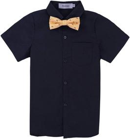 img 3 attached to Boys' Short Sleeve Dress Shirt Set with Bow Tie - Aimehonpe Solid Cotton Uniform