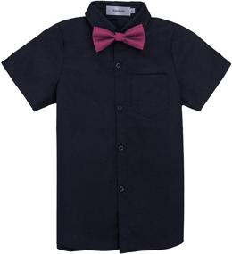 img 2 attached to Boys' Short Sleeve Dress Shirt Set with Bow Tie - Aimehonpe Solid Cotton Uniform