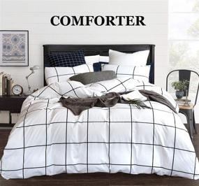 img 4 attached to 📦 CLOTHKNOW White Plaid Comforter Sets Queen: Stylish Black & White Grid Bedding with Distressed Check Design for Men and Women - 3-Piece Queen/Full Size Comforter Bedding Sets