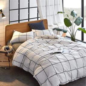 img 1 attached to 📦 CLOTHKNOW White Plaid Comforter Sets Queen: Stylish Black & White Grid Bedding with Distressed Check Design for Men and Women - 3-Piece Queen/Full Size Comforter Bedding Sets