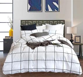 img 3 attached to 📦 CLOTHKNOW White Plaid Comforter Sets Queen: Stylish Black & White Grid Bedding with Distressed Check Design for Men and Women - 3-Piece Queen/Full Size Comforter Bedding Sets