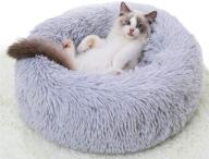 indoor cat beds, small dog washable puppy beds - cozy fur donut cuddler marshmallow cat bed for improved sleep, round warm pet bed with orthopedic relief - self-warming dog bed logo