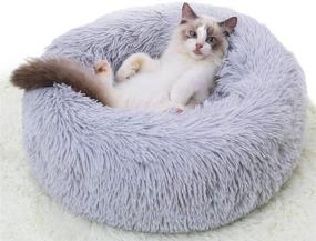 img 4 attached to Indoor Cat Beds, Small Dog Washable Puppy Beds - Cozy Fur Donut Cuddler Marshmallow Cat Bed for Improved Sleep, Round Warm Pet Bed with Orthopedic Relief - Self-Warming Dog Bed