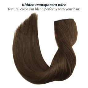 img 3 attached to 🌟 Накладные пряди Halo Hair из человеческих волос, шоколадно-коричневого цвета, 16 дюймов, 95 г, прямые настоящие накладные волосы - невидимая нить для натуральных, скрытых рыбьих хвостов