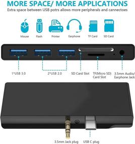 img 3 attached to 🔌 Optimized Surface Go Docking Station, 6-in-1 USB C Surface Go USB Hub Adapter Dongle with 3 USB Ports, 3.5mm Audio/Headphone Jack, SD/TF Card Reader, Accessories for Microsoft Surface Go