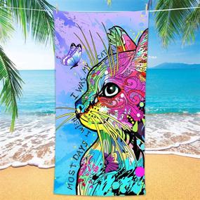 img 4 attached to 🌸 Bonsai Tree Cat Beach Towel - Cute Funny Kitten Themed Microfiber Bath Towel Gifts for Women - Colorful Abstract Trippy Kitty - Sand-Free Quick Dry Travel Towels for Yoga Sports - 30" x 60