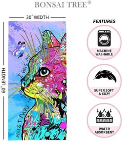 img 3 attached to 🌸 Bonsai Tree Cat Beach Towel - Cute Funny Kitten Themed Microfiber Bath Towel Gifts for Women - Colorful Abstract Trippy Kitty - Sand-Free Quick Dry Travel Towels for Yoga Sports - 30" x 60