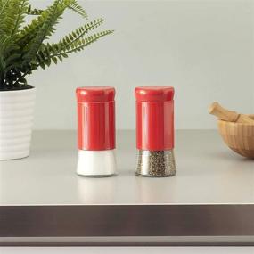 img 1 attached to Stainless Steel Salt & Pepper Shakers with Glass Bottom - 5 oz, Red - Deluxe Retro Color