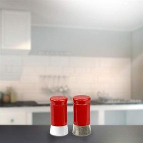 img 2 attached to Stainless Steel Salt & Pepper Shakers with Glass Bottom - 5 oz, Red - Deluxe Retro Color