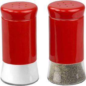 img 4 attached to Stainless Steel Salt & Pepper Shakers with Glass Bottom - 5 oz, Red - Deluxe Retro Color