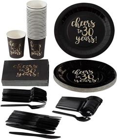 img 4 attached to Ultimate 30th Celebration Bundle: Plates, Napkins, Cups, and Cutlery for 24 Guests (144 Pieces)