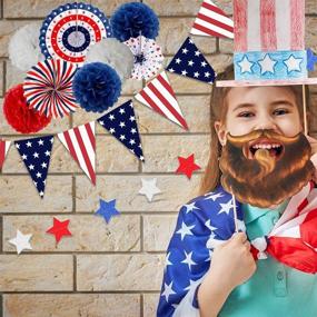 img 3 attached to Celebrate Independence Day with Enjoyfun 4th of July Decorations - Patriotic Red, White, and Blue 🎉 Party Set of 41Pcs Including USA Flag Pennants, Paper Fans, Pom Poms, Tassels, Star Streamers, and Hanging Swirls