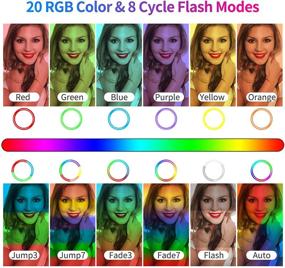 img 2 attached to 🌟Усовершенствованный светодиодный Selfie Ring Light диаметром 12 дюймов с RGB-подсветкой, видео-микрофоном, двойной штатив и двумя держателями для телефона для TikTok, прямых эфиров, макияжа - диммируемая светодиодная настольная круглая лампа с 28 режимами RGB, двухсторонним беспроводным пультом управления.