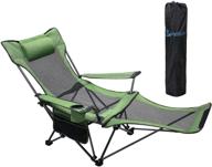 metkiio portable camping chair with detachable footrest – lightweight recliner with cup holder and storage bag, 330lbs weight capacity in green логотип