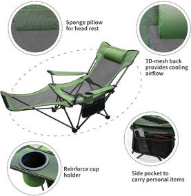 img 3 attached to METKIIO Portable Camping Chair with Detachable Footrest – Lightweight Recliner with Cup Holder and Storage Bag, 330lbs Weight Capacity in Green