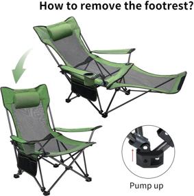 img 2 attached to METKIIO Portable Camping Chair with Detachable Footrest – Lightweight Recliner with Cup Holder and Storage Bag, 330lbs Weight Capacity in Green