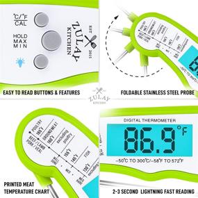 img 1 attached to Zulay Waterproof Digital Food Thermometer - Instant Read Meat Thermometer with Backlight, Calibration & Internal Magnetic Mount - Ideal for Cooking, Kitchen, BBQ & Grill (Green)