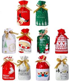 img 4 attached to 🎁 Christmas Candy Bags - 50 Pcs Drawstring Plastic Gift Bags, Treat Bag for Christmas, Holiday Party Bags for Kids
