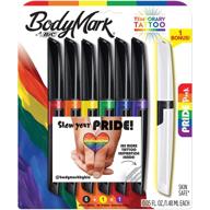 bodymark by bic: pride pack temporary tattoo marker, skin-safe, mixed brush tip & fine tip, assorted colors - 6-pack + 1 bonus marker logo