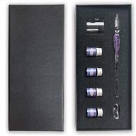 🖋️ essshop purple handmade glass dipped pen ink set - crystal dip signature pen + 4 colors ink & accessories - perfect for art, writing, calligraphy - decoration gift set logo