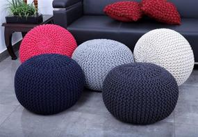 img 2 attached to Fernish Decor Hand Knitted Cotton Pouf Ottoman - Round Shape- Footrest, Foot Stool, Knit Bean Bag Floor Chair for Bedroom, Living Room - Accent Seat (20x20x14 Inch, Natural)