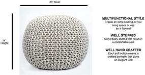 img 3 attached to Fernish Decor Hand Knitted Cotton Pouf Ottoman - Round Shape- Footrest, Foot Stool, Knit Bean Bag Floor Chair for Bedroom, Living Room - Accent Seat (20x20x14 Inch, Natural)