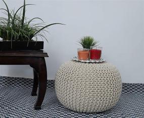 img 4 attached to Fernish Decor Hand Knitted Cotton Pouf Ottoman - Round Shape- Footrest, Foot Stool, Knit Bean Bag Floor Chair for Bedroom, Living Room - Accent Seat (20x20x14 Inch, Natural)