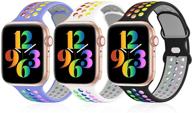 iwabcertoo 3 pack sport bands - compatible with apple watch bands 38mm-45mm, breathable soft silicone sport wristbands replacement strap - for iwatch series se/6/5/4/3/2/1/7 - women and men logo