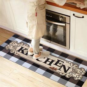 img 4 attached to 🧺 USTIDE Мокко/Белый Клетчатый Фермерский Коврик Buffalo Plaid для Кухни - Не скользкий Резиновый Коврик для Кухни, Прочный Половый Коврик для Кухни/Прачечной - 2x4, 1 шт.