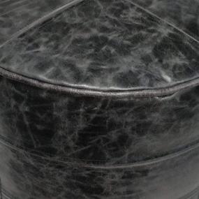 img 2 attached to SIMPLIHOME Connor Transitional Round Pouf: Distressed Black Leather Footstool for Living & Family Rooms