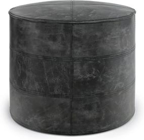 img 3 attached to SIMPLIHOME Connor Transitional Round Pouf: Distressed Black Leather Footstool for Living & Family Rooms