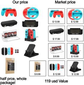 img 2 attached to 🎮 Nintendo Switch Accessories Bundle: Carrying Case, Screen Protector, Charging Dock, Playstand, Protective Case, Game Case, Joystick Cap, Grip & Steering Wheel (18-in-1)