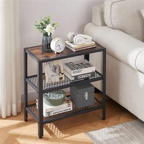 img 3 attached to Tajsoon Rustic Brown Wood 3-Tier Side Table with Storage Rack - Multi-purpose Decorative Table for Hallway, Living Room, Bedroom, Office - Matte Black