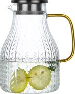 wuweot 74 ounce glass water pitcher with stainless steel lid and spout - 🥤 perfect for cold water, hot water, iced tea, juice - tea carafe beverage jug teapot logo