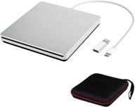 portable external cd dvd drive burner with usb-c/usb 3.0 slim reader - for macbook pro/pc/mac/laptop/air windows 7/8/10 (silver) - includes storage bag logo