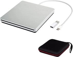 img 4 attached to Portable External CD DVD Drive Burner with USB-C/USB 3.0 Slim Reader - for MacBook Pro/PC/Mac/Laptop/Air Windows 7/8/10 (Silver) - Includes Storage Bag