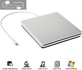 img 2 attached to Portable External CD DVD Drive Burner with USB-C/USB 3.0 Slim Reader - for MacBook Pro/PC/Mac/Laptop/Air Windows 7/8/10 (Silver) - Includes Storage Bag