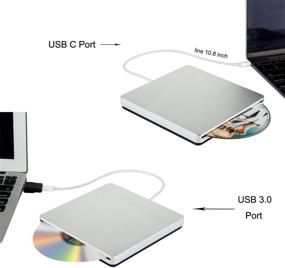 img 3 attached to Portable External CD DVD Drive Burner with USB-C/USB 3.0 Slim Reader - for MacBook Pro/PC/Mac/Laptop/Air Windows 7/8/10 (Silver) - Includes Storage Bag