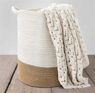 18” x 15.5” chloé + kai woven storage basket - ideal for nursery, laundry, living room décor. perfect for pillows, toys, plant pot, blanket basket – coiled large cotton rope basket with handle logo