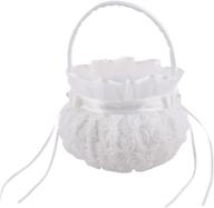 antrader romantic satin flower girl basket with petals storage, white rose bowknots decor for wedding ceremony party decoration logo