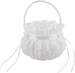 img 1 attached to Antrader Romantic Satin Flower Girl Basket with Petals Storage, White Rose Bowknots Decor for Wedding Ceremony Party Decoration