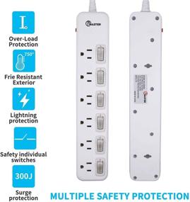 img 3 attached to 💡 Efficient White Power Strip with Individual Switches, 6 Outlet, 6 Feet Extension Cord, Surge Protector 300J, ETL Certified | 1875W / 15A / 125V