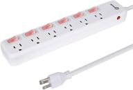 💡 efficient white power strip with individual switches, 6 outlet, 6 feet extension cord, surge protector 300j, etl certified | 1875w / 15a / 125v logo