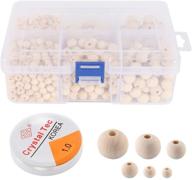 🔮 manlee 1105 pcs wooden beads for crafts - 6 sizes round ball wood spacer beads with crystal elastic line - diy craft wooden balls for jewelry making (6 mm/ 8 mm/ 10 mm/ 12 mm/ 16 mm/ 20 mm) logo