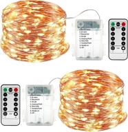 🔋 lyhope battery christmas lights: 2 pack 33ft 100 led fairy lights - waterproof, 8 modes, remote control - outdoor/indoor wedding, holiday xmas decorations, warm white логотип