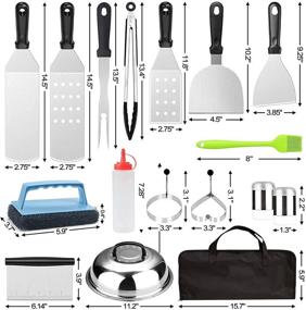 img 2 attached to JUSONEY 21 Piece Griddle Accessories Set, Flat Top Grill Spatula Kit with Pot Cover, Scraper, Tong, Egg Rings, Chopper, Fork, Carry Bag and Griddle Cleaning Kit - Perfect for Blackstone and Camp Chef!