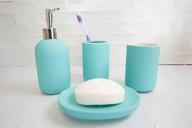 🛁 home basics blue beautiful 4-piece rubberized ceramic bath set - stylish lotion dispenser, dish, tumbler, toothbrush holder for gorgeous bathroom decor - ideal gift & decorating idea logo